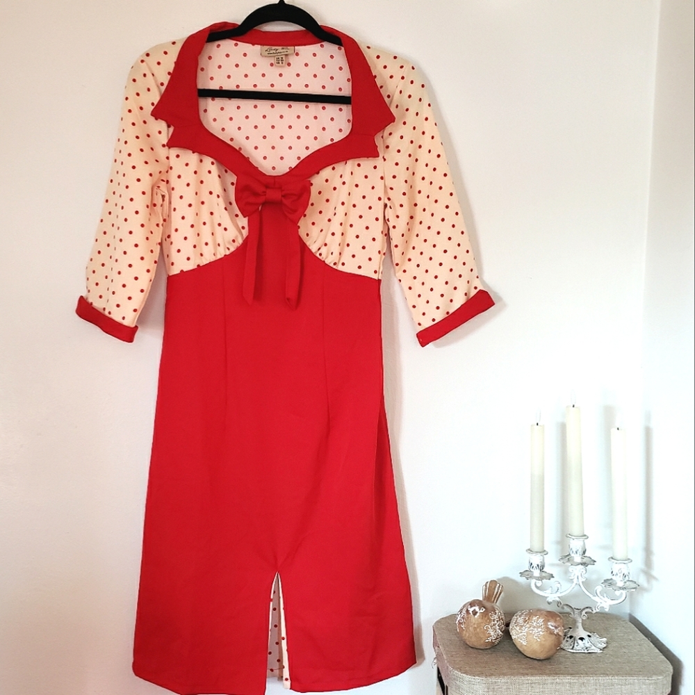 Lindy Bop Red Polka dot Wiggle Dress